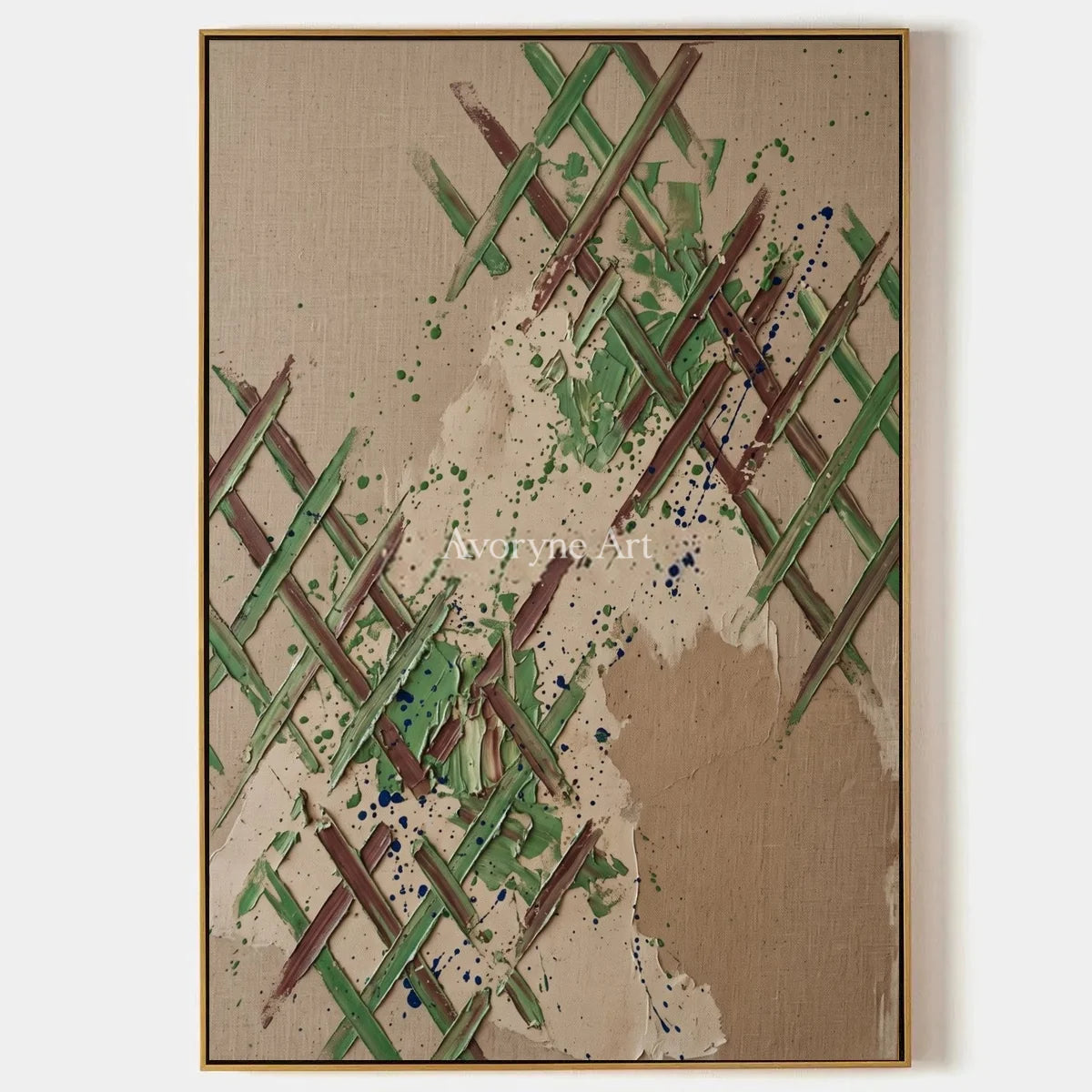 Earthen Trace, hand-painted sage earth grid wall art by Lin Qiao