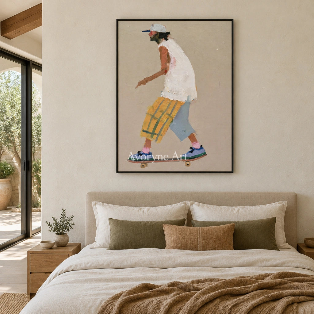 Ivory Quiet Current: Skateboard Figure Art — bedroom black