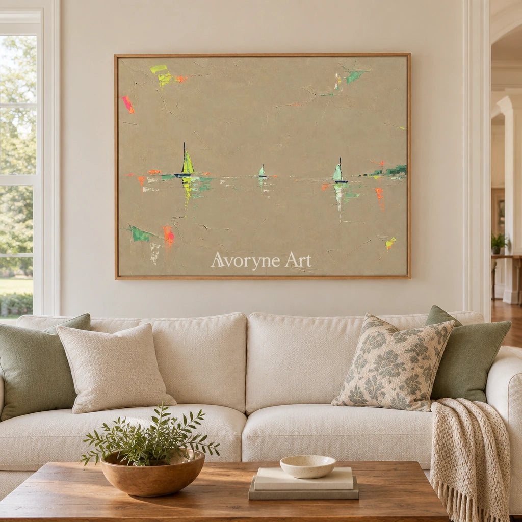 Still Interval small figure landscape wall art with a wood frame in a villa living space