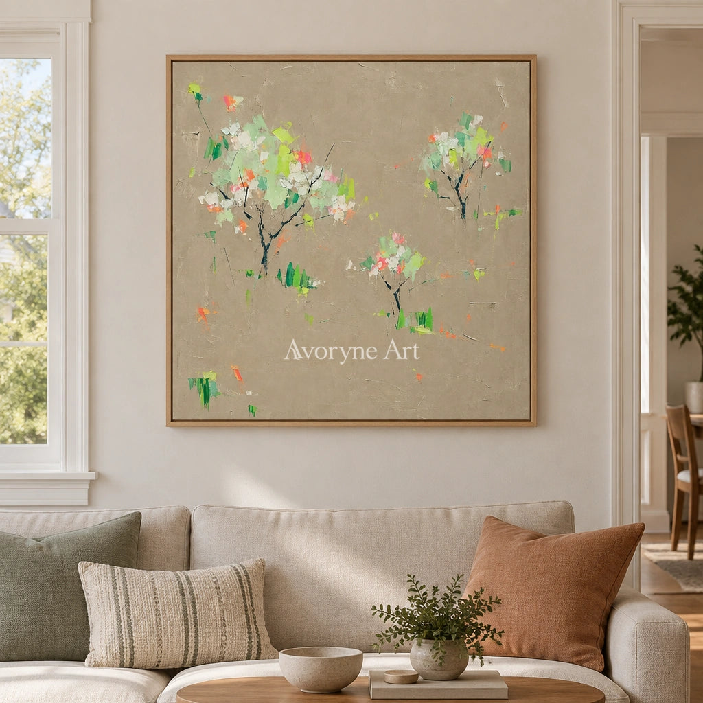 Still Rhythm small figure landscape wall art with a wood frame in a villa living space