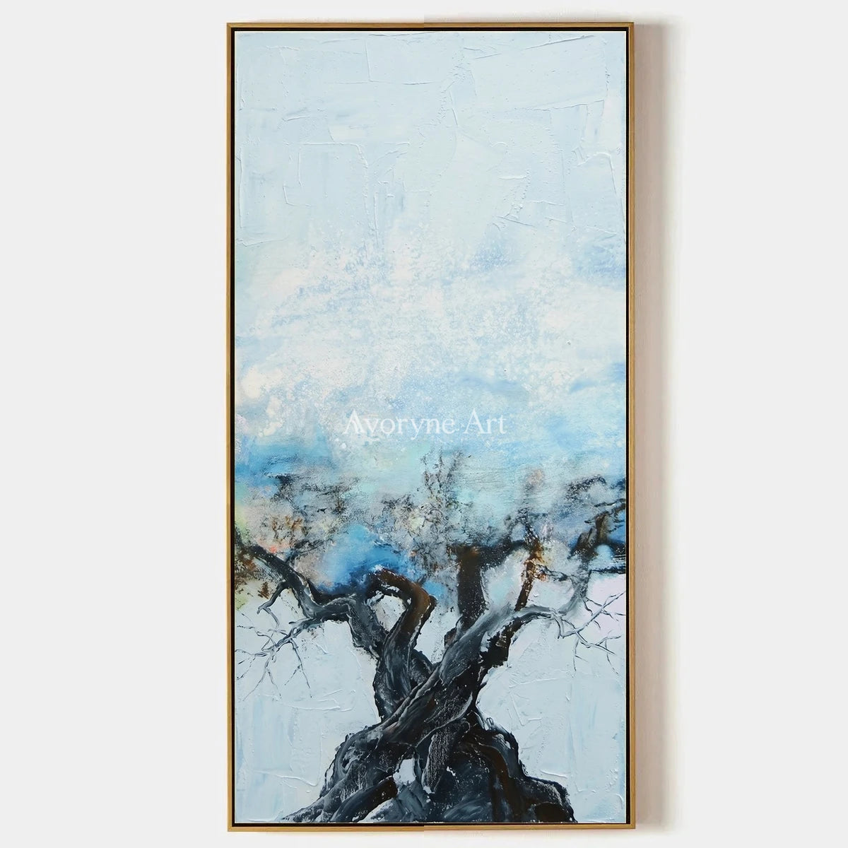 Blue Story, hand-painted snow branch wall art by Chen Wei