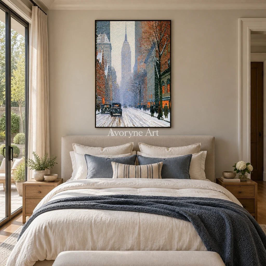 Ivory Lucent Current: Snowy City Art — bedroom black