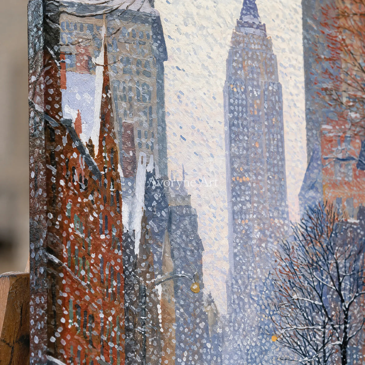 Ivory Lucent Current: Snowy City Art — detail easel