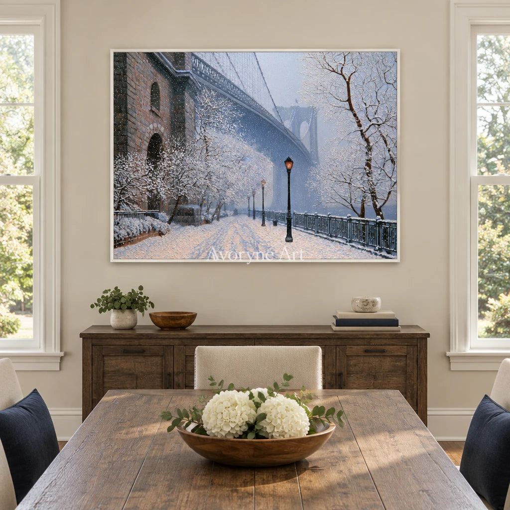 Ivory Lucent Gesture: Snowy City Art — dining white