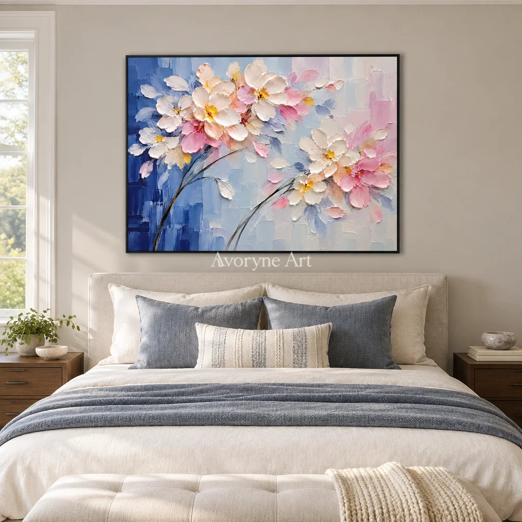 Meadow Hush: Soft Floral Landscape Wall Art — bedroom black