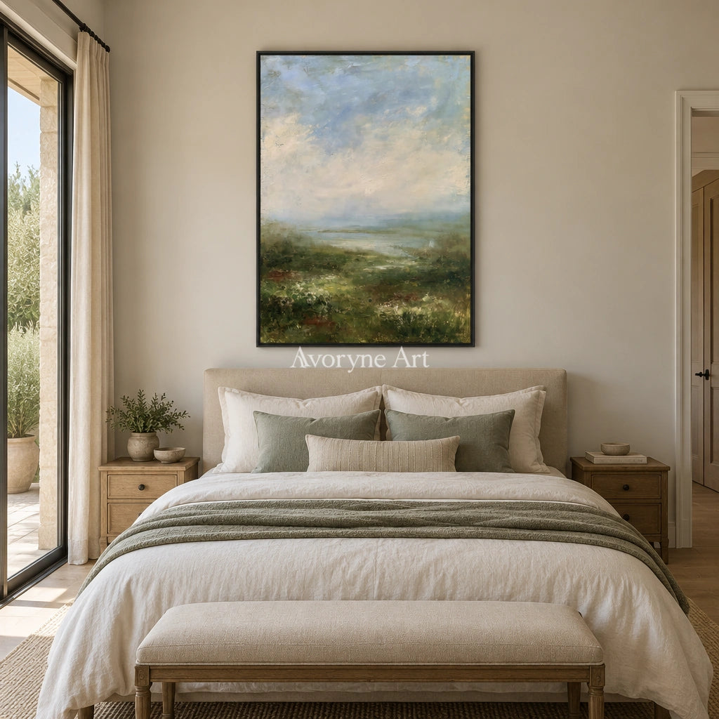Ivory Gentle Rhythm: Soft Meadow Landscape — bedroom black