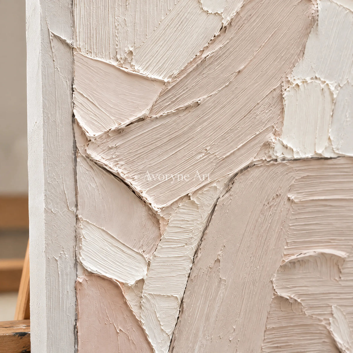 Blush Passage: Soft Neutral Impasto Wall Art — detail easel