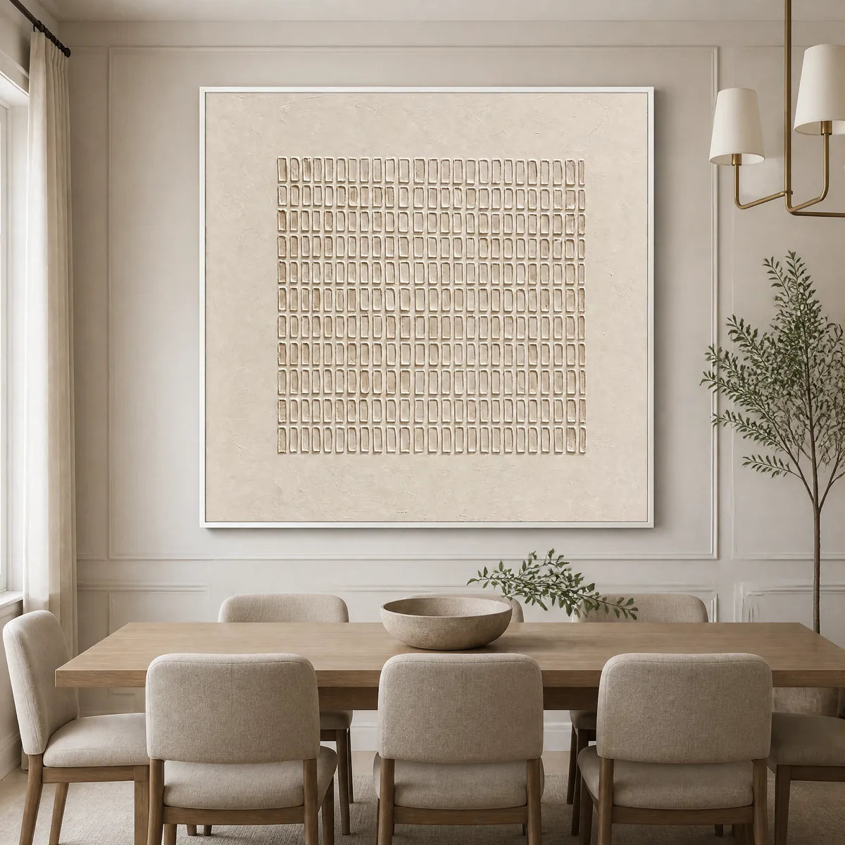 Soft Relief: Neutral Textured Wall Art - dining room white frame