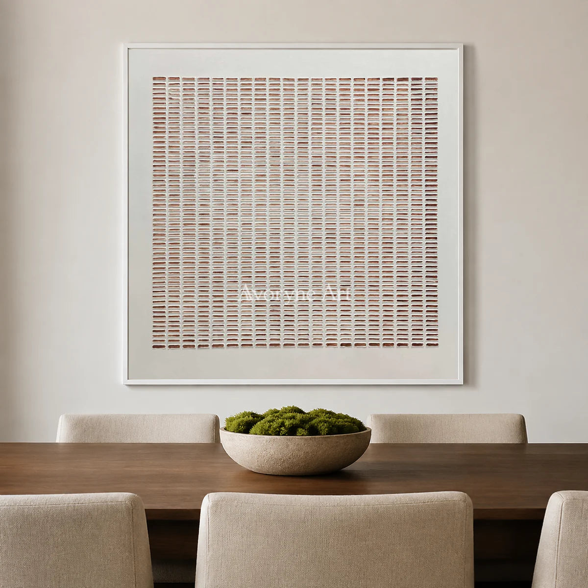 Clay Notation: Square Minimalist Dash Grid Wall Art — dining white