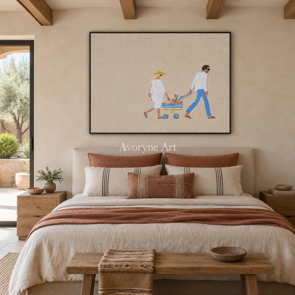 Ivory Gentle Vista: Strolling Figure Art — bedroom black
