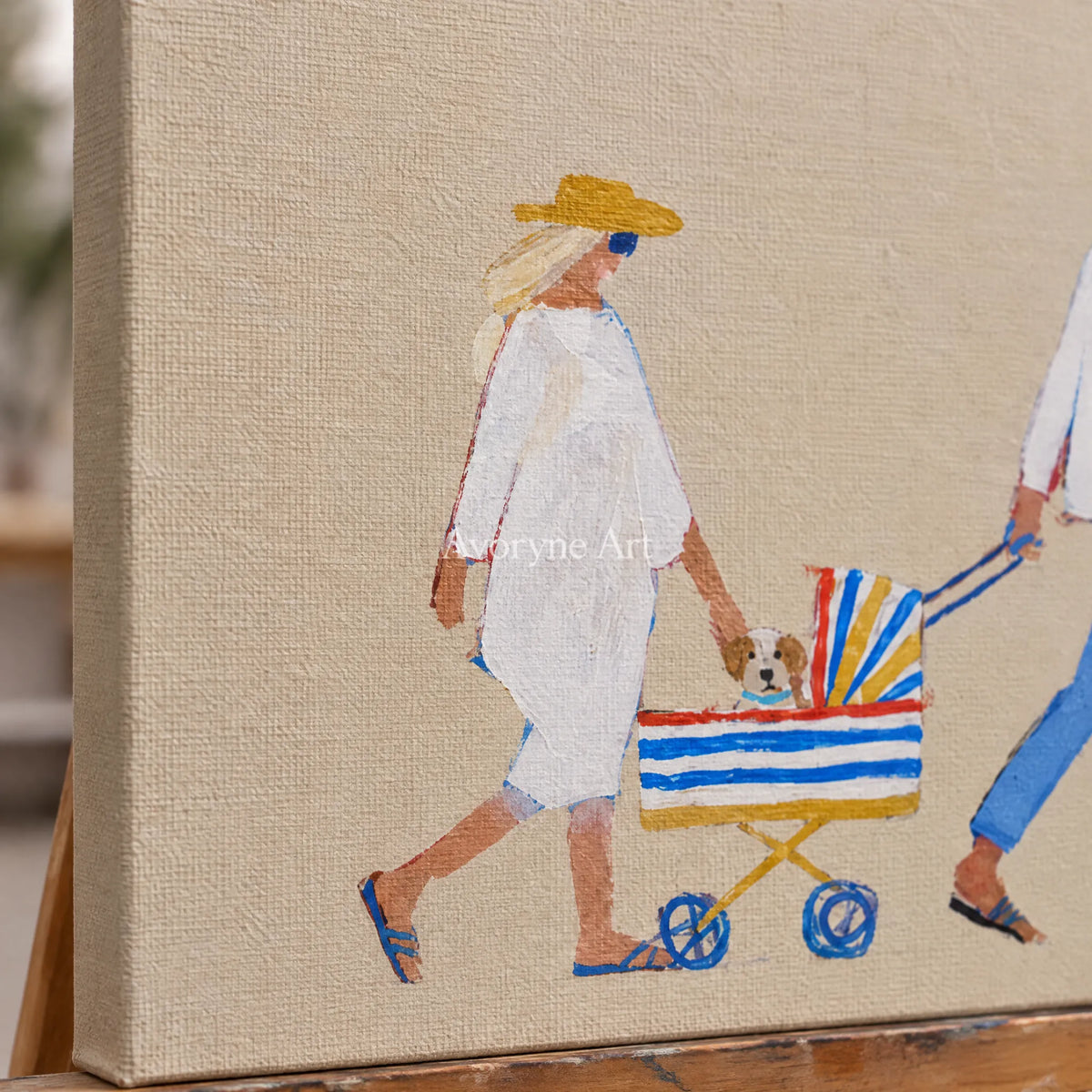 Ivory Gentle Vista: Strolling Figure Art — detail easel
