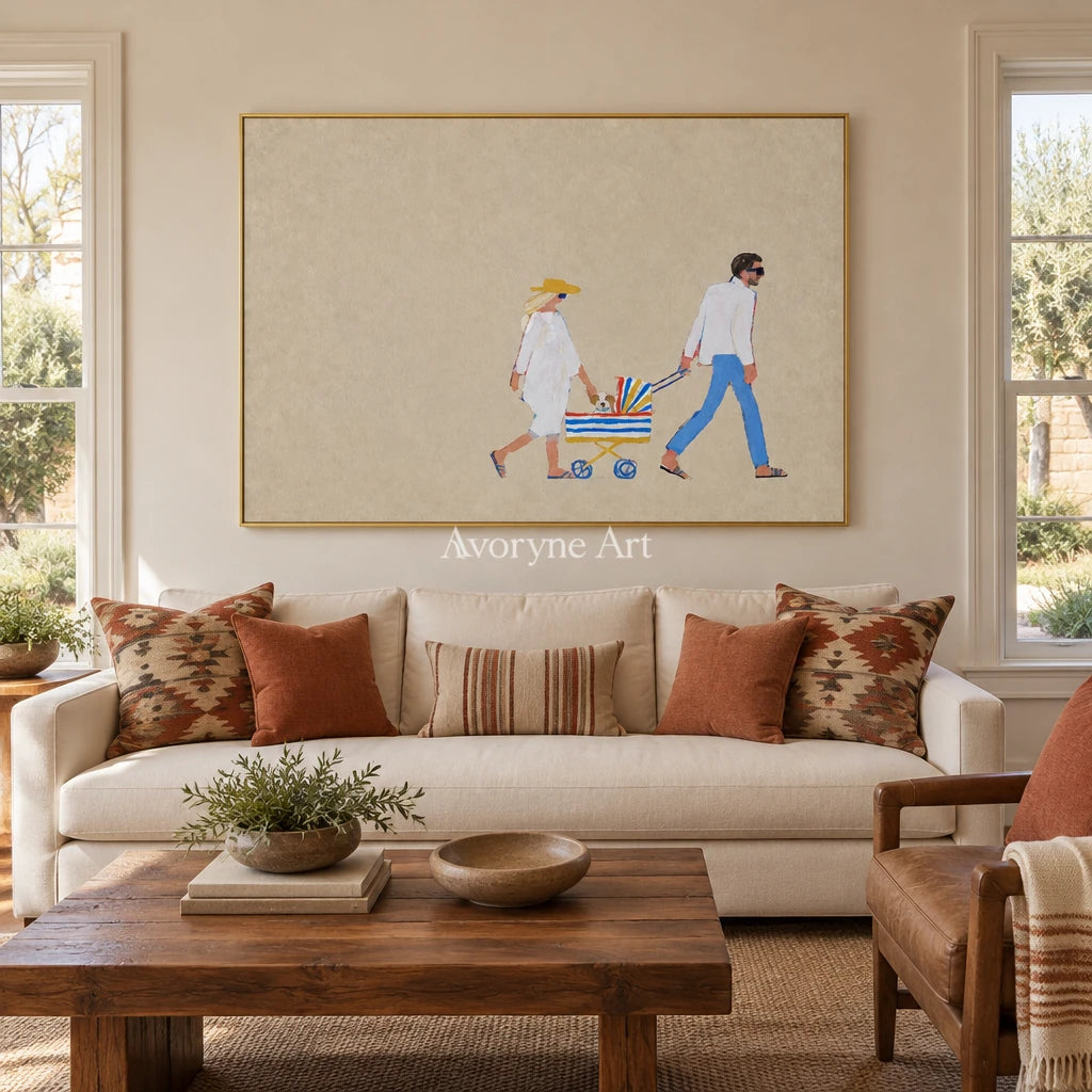 Ivory Gentle Vista: Strolling Figure Art — living gold