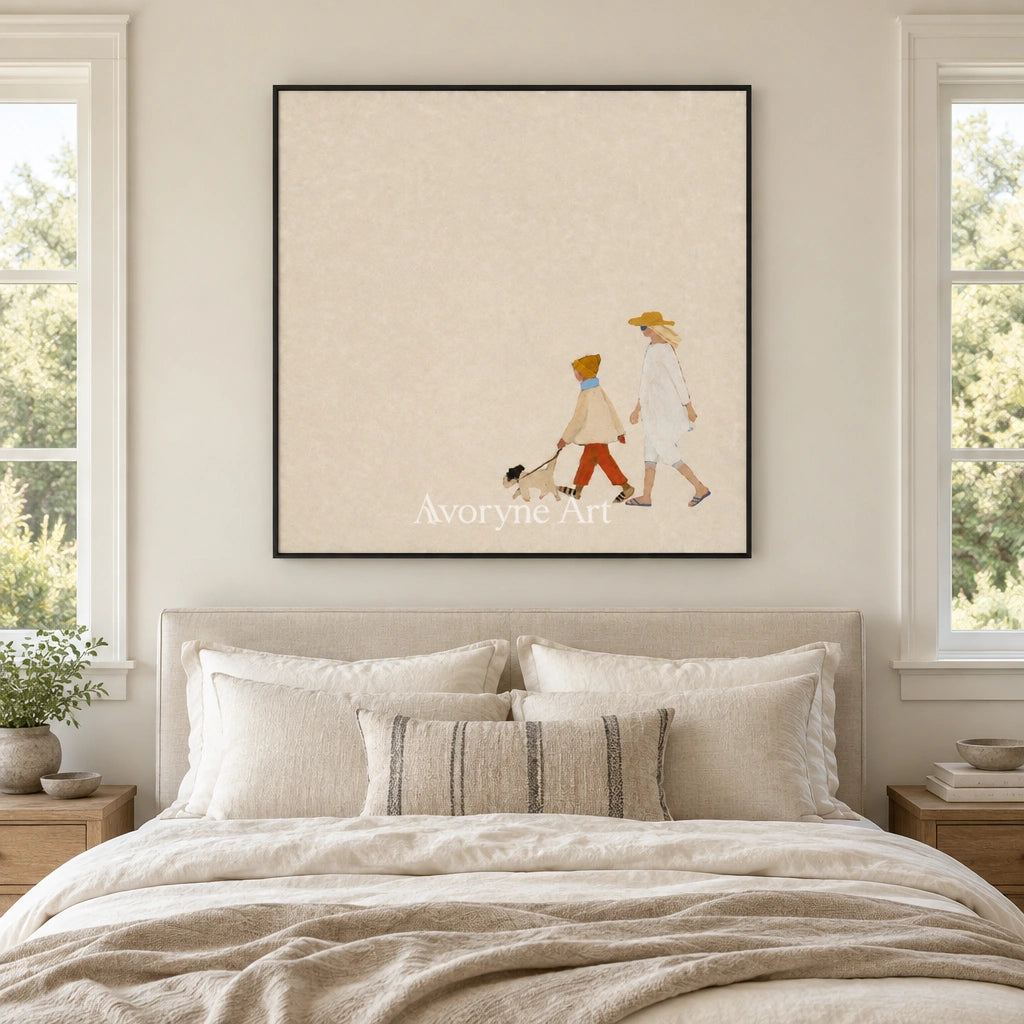 Ivory Amber Refrain: Strolling Figure Art — bedroom black