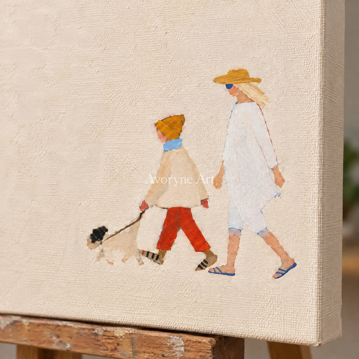 Ivory Amber Refrain: Strolling Figure Art — detail easel