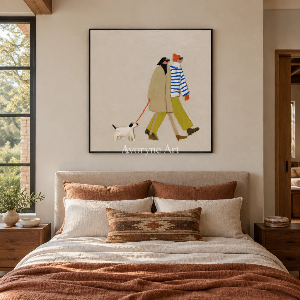 Ivory Amber Passage: Strolling Figure Art — bedroom black