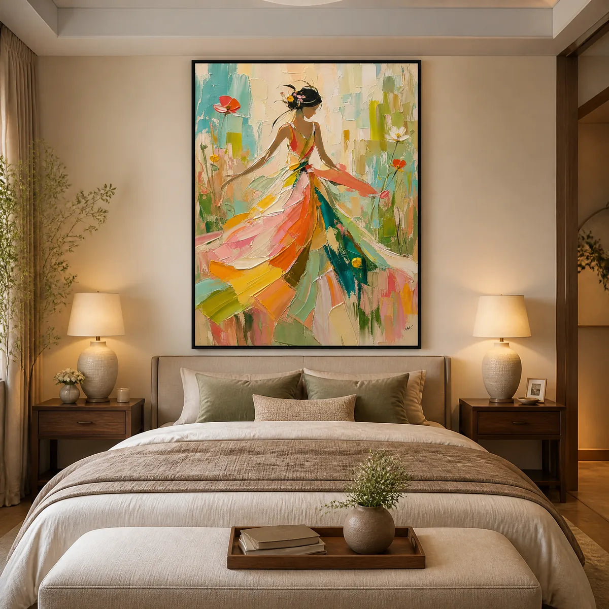 Summer Muse: Colorful Figure Wall Art - bedroom black frame