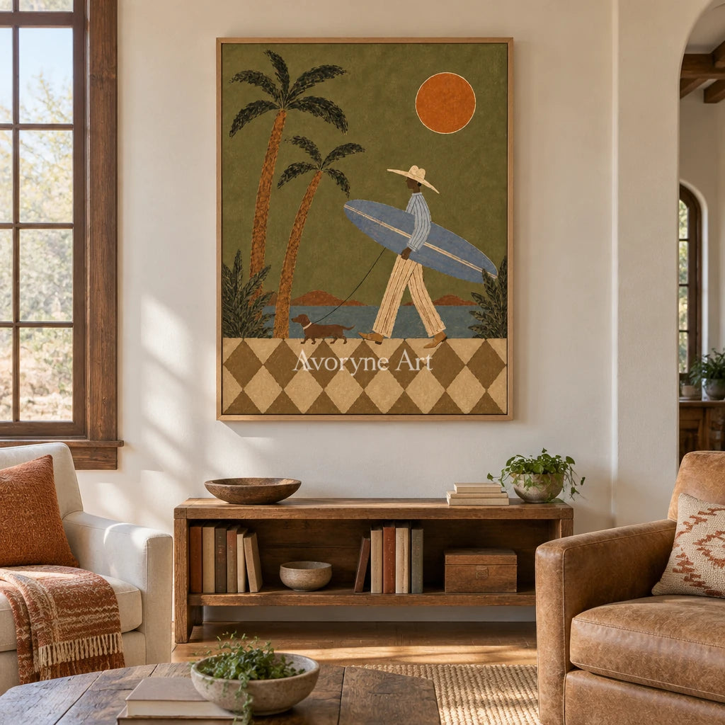 Ivory Open Drift: Sunset Surfer Art — villa wood
