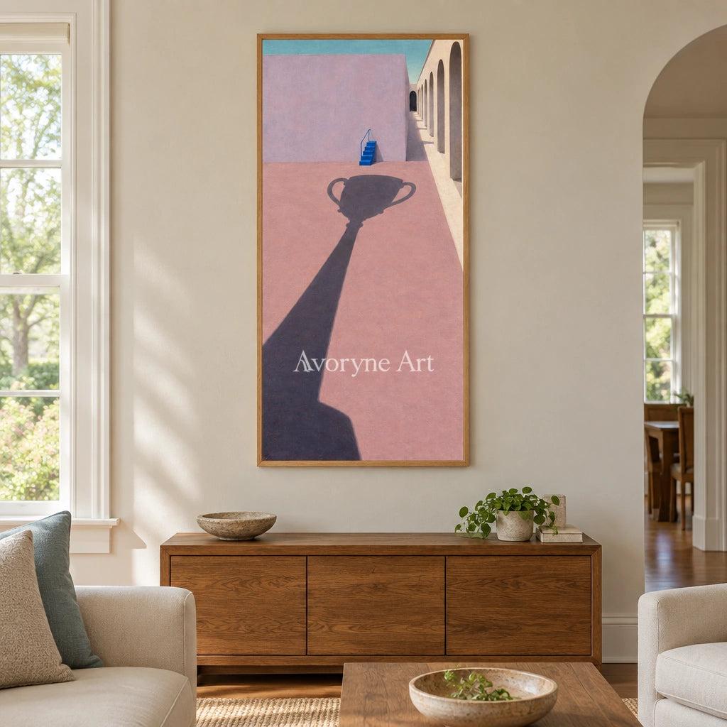 Lucent Vista surreal scene wall art with a wood frame in a villa living space