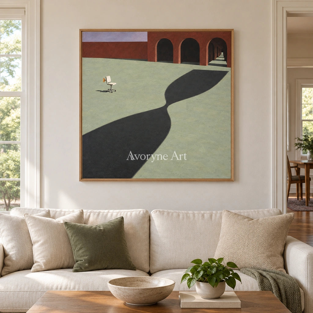 Lucent Solace surreal scene wall art with a wood frame in a villa living space