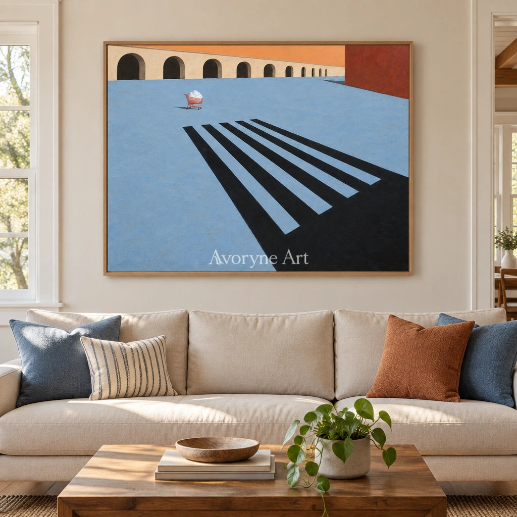 Lucent Dialogue surreal scene wall art with a wood frame in a villa living space
