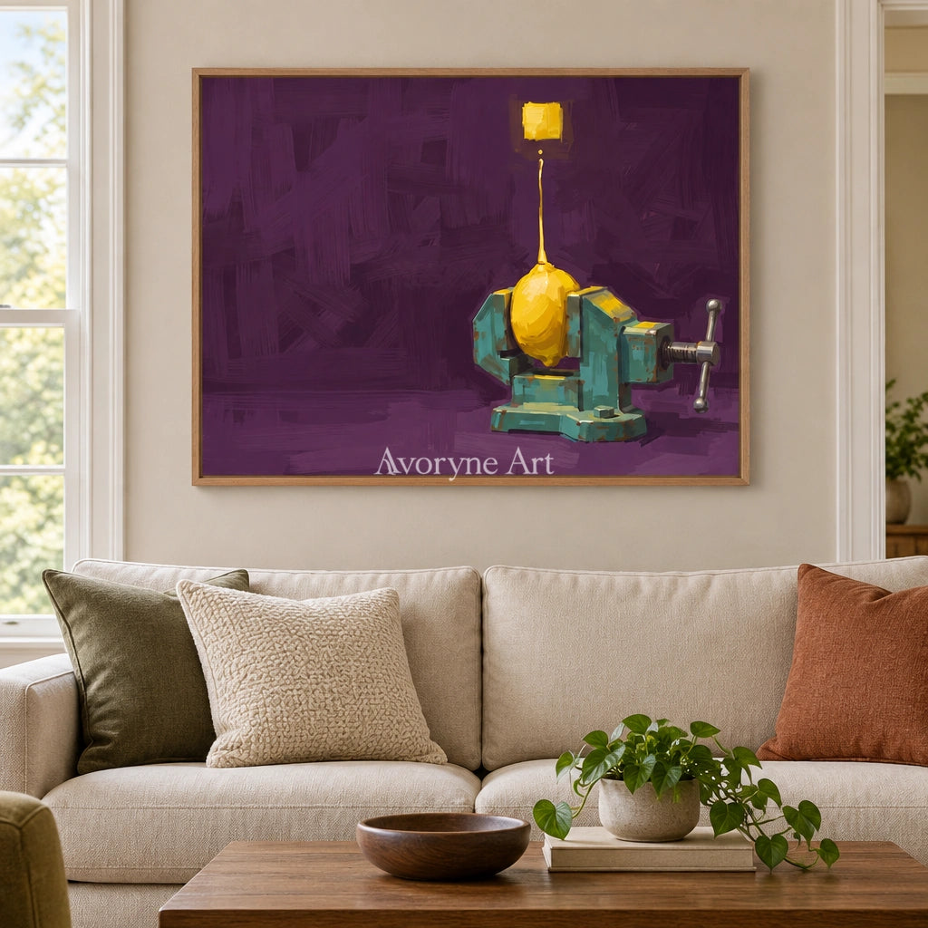 Tender Cadence surreal scene wall art with a wood frame in a villa living space