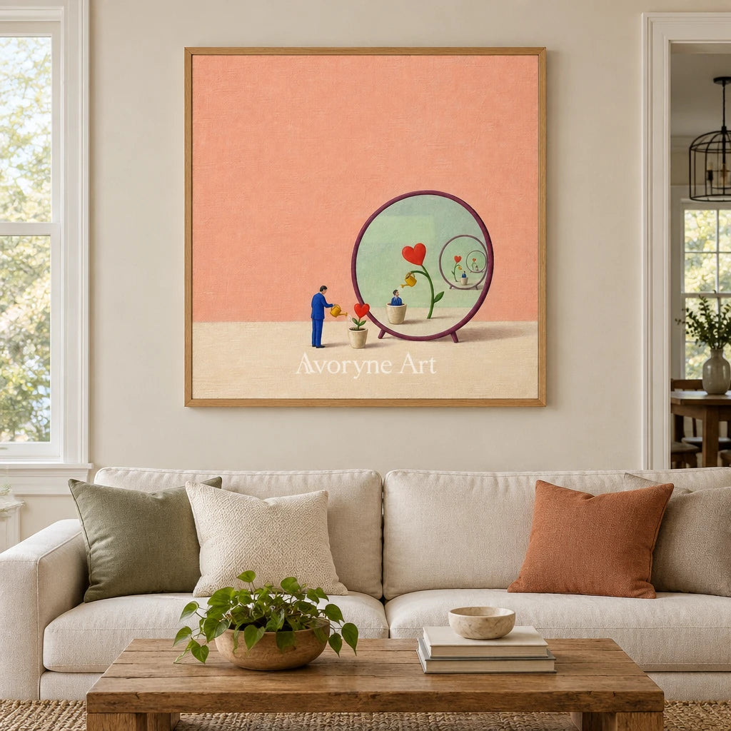 Bright Passage surreal scene wall art with a wood frame in a villa living space