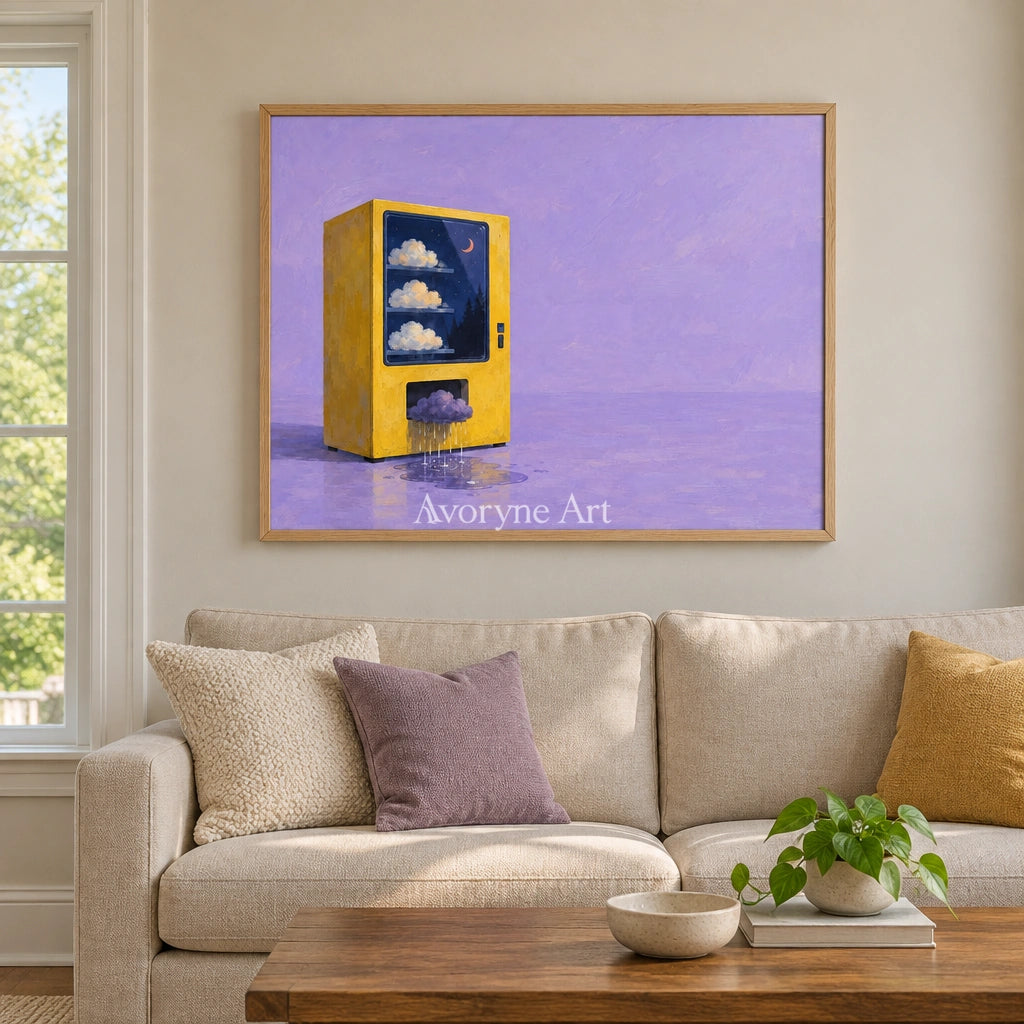 Bright Interval surreal scene wall art with a wood frame in a villa living space