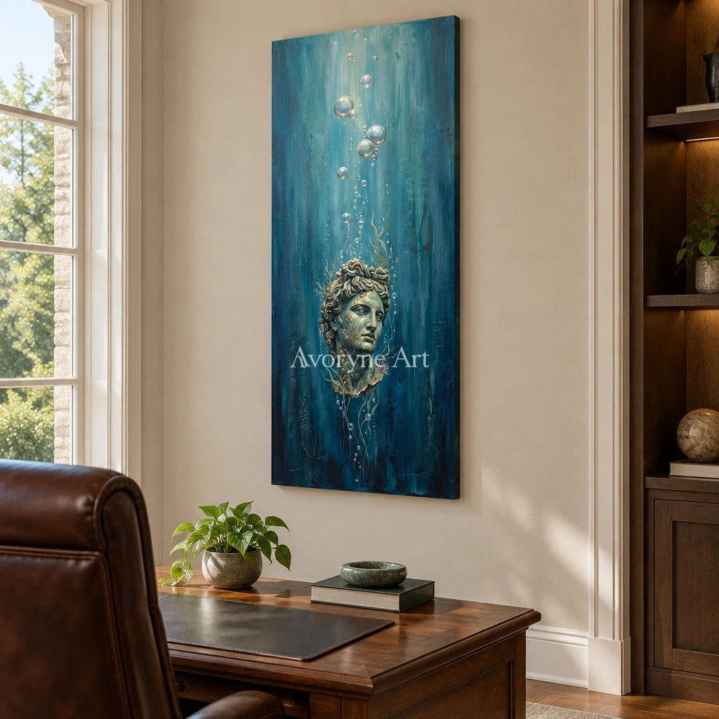 Clear Story surreal scene wall art as a frameless stretched canvas in a home office