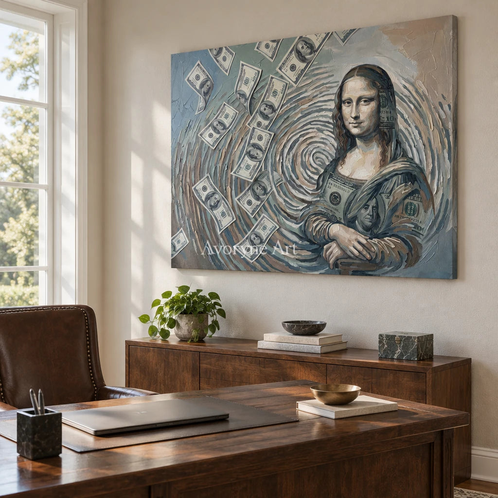 Clear Reverberation surreal scene wall art as a frameless stretched canvas in a home office
