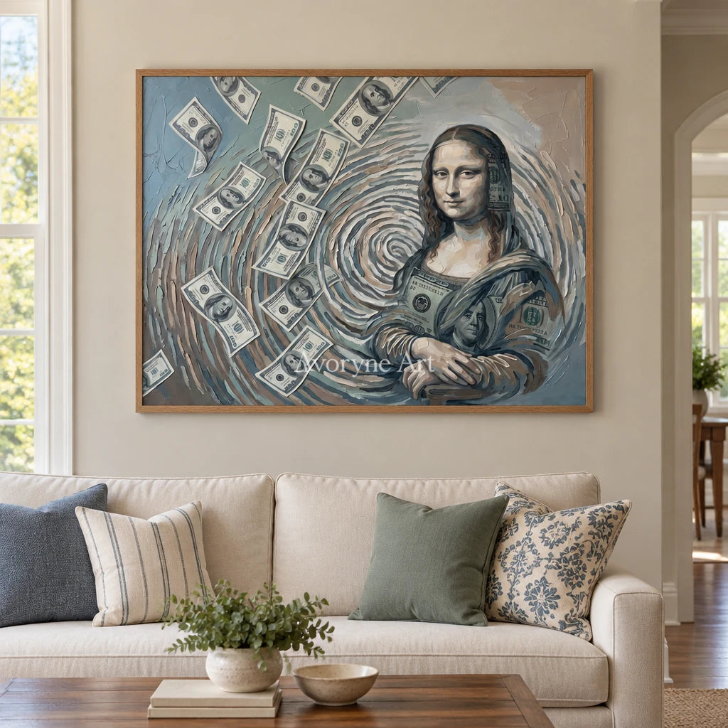 Clear Reverberation surreal scene wall art with a wood frame in a villa living space
