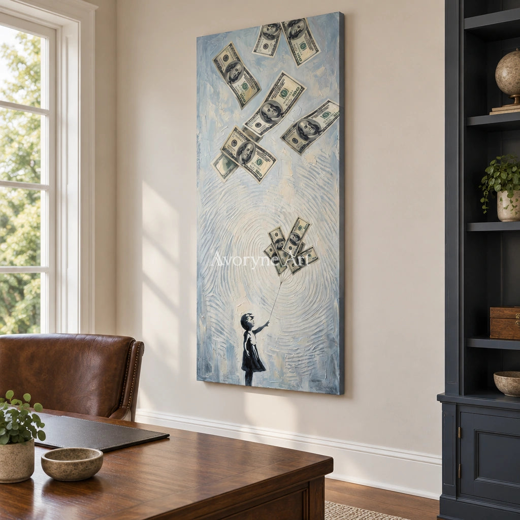 Clear Dialogue surreal scene wall art as a frameless stretched canvas in a home office