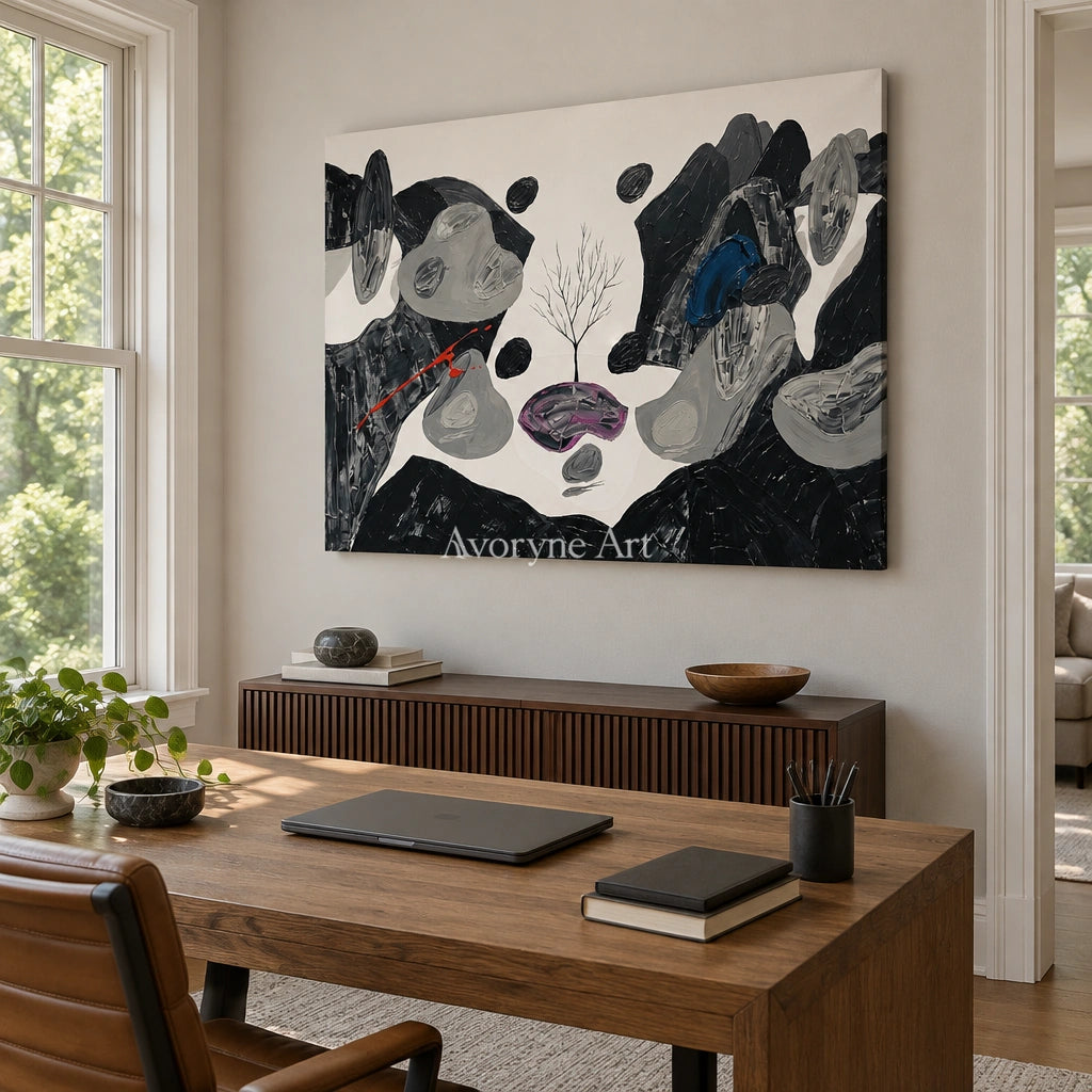 Misted Measure surreal stone landscape wall art as a frameless stretched canvas in a home office