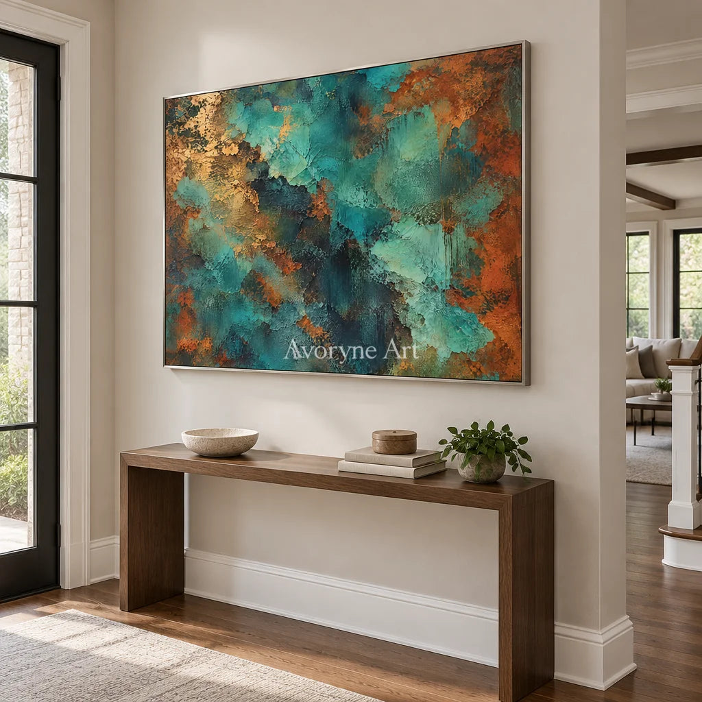 Verdigris Drift: Teal Weathered Abstract Wall Art — entry silver