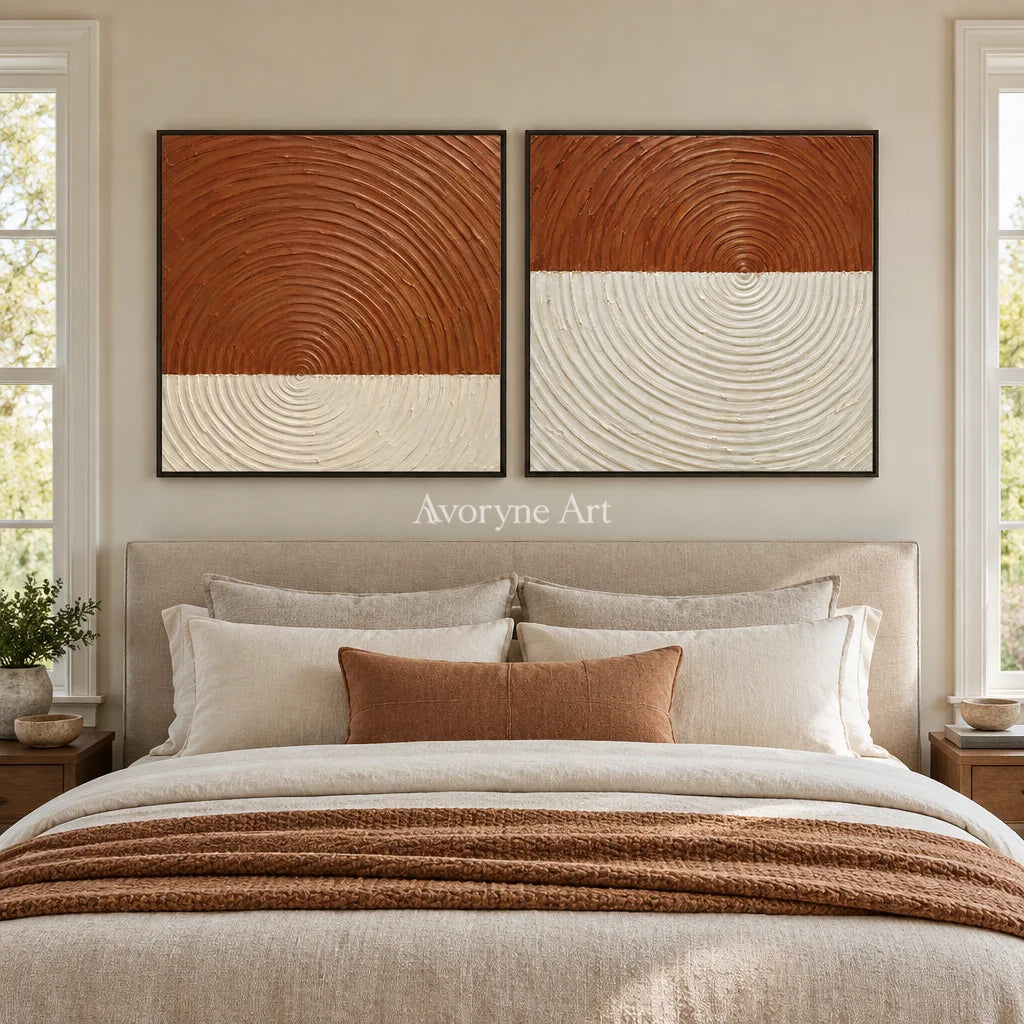 Terra Resonance: Terracotta Texture Diptych — bedroom black