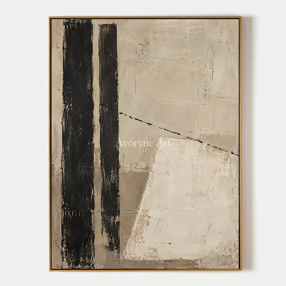 Quiet Alignment: Textured Beige Black Abstract Wall Art — primary