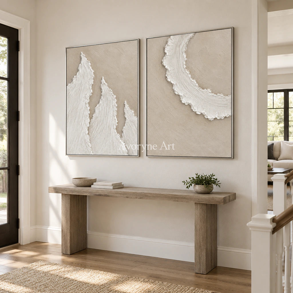 Foamward Duet: Textured Beige Coastal Diptych Wall Art — entry silver