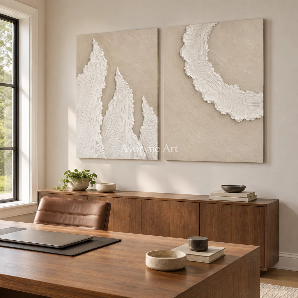 Foamward Duet: Textured Beige Coastal Diptych Wall Art — office frameless