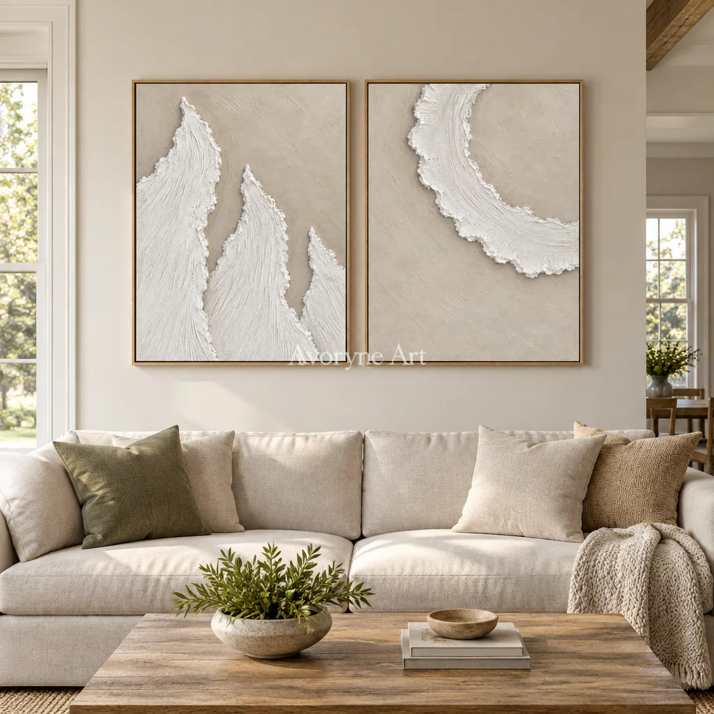 Foamward Duet: Textured Beige Coastal Diptych Wall Art — villa wood