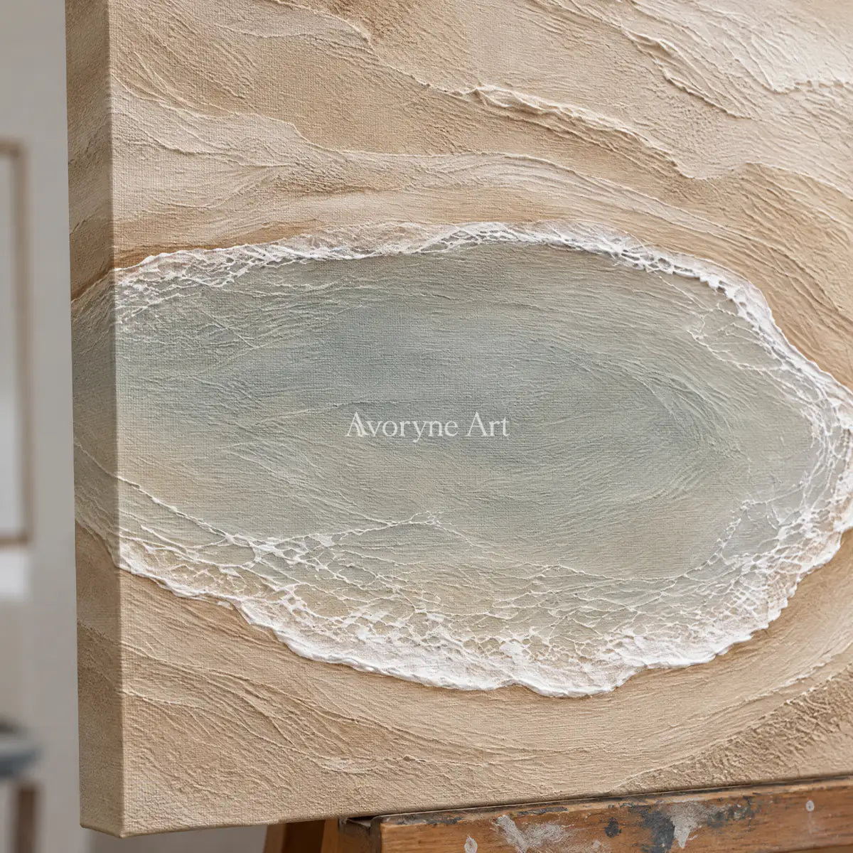 Lagoon Pairing: Textured Beige Coastal Diptych Wall Art — detail easel