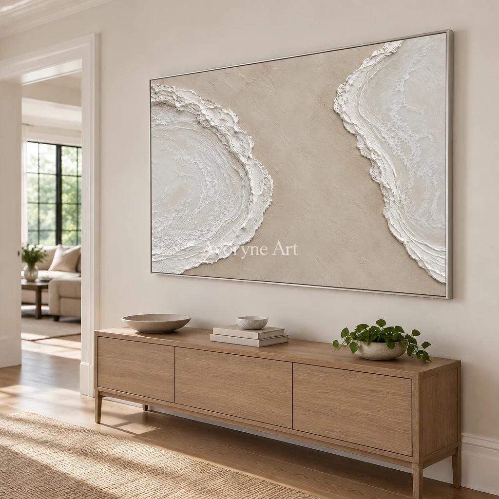 Tidal Pause: Textured Beige Coastal Relief Wall Art — entry silver