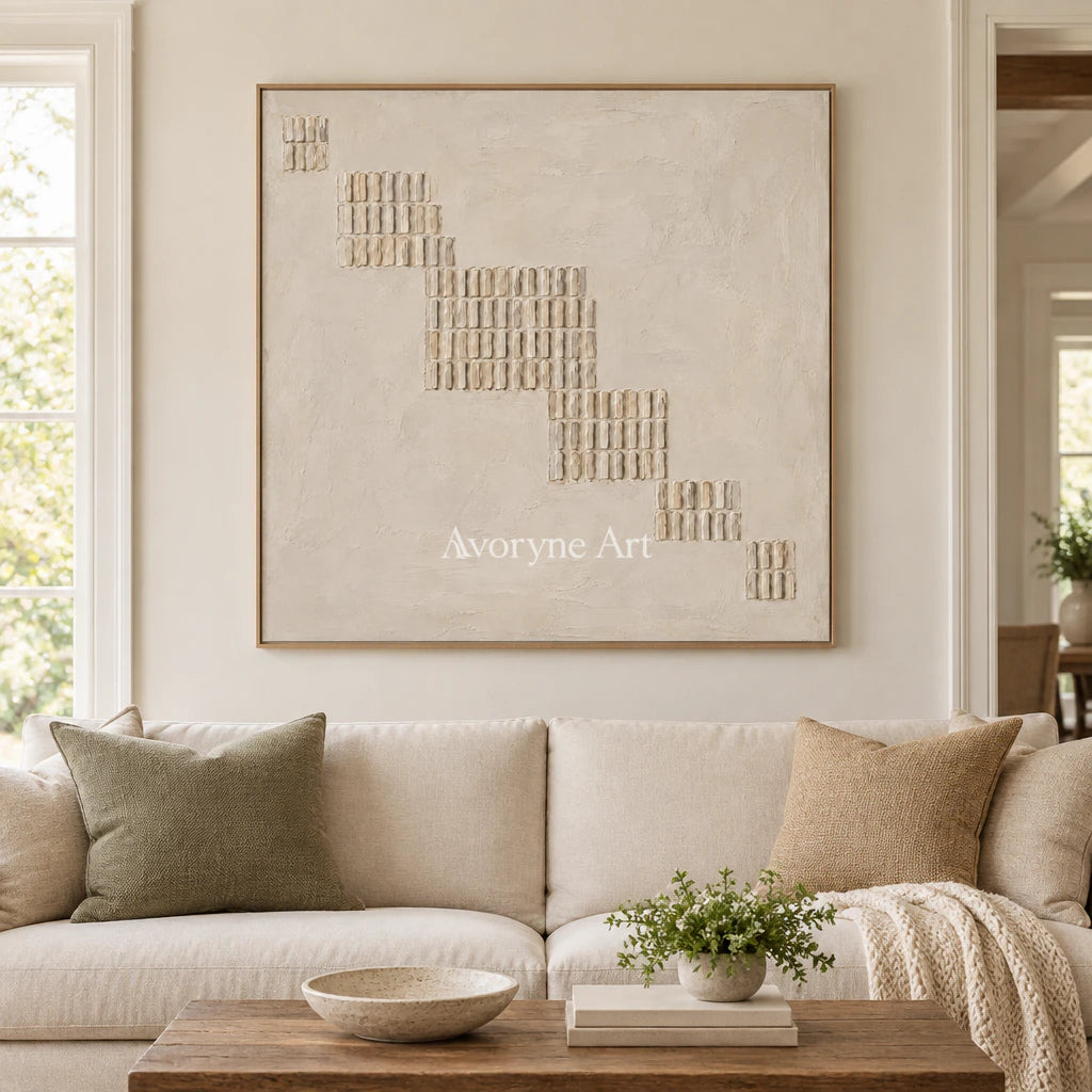 Descending Order: Textured Beige Grid Abstract Wall Art — villa wood
