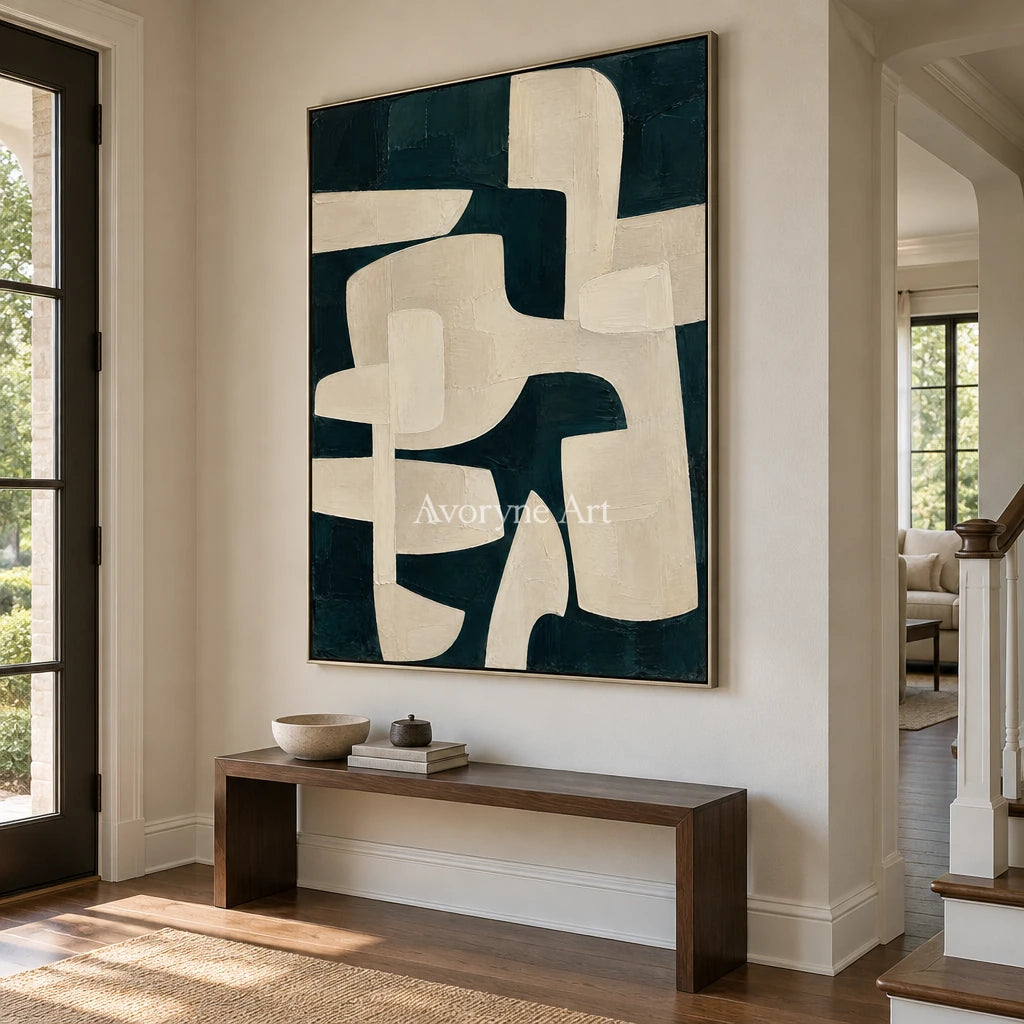 Night Interlock: Textured Black Ivory Geometric Art — entry silver