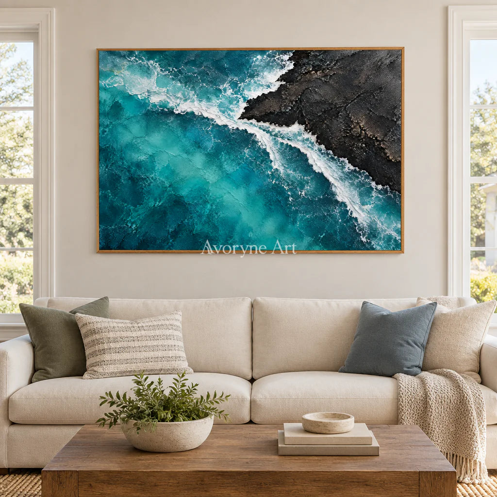 Volcanic Tide: Textured Blue Coastal Relief Wall Art — villa wood