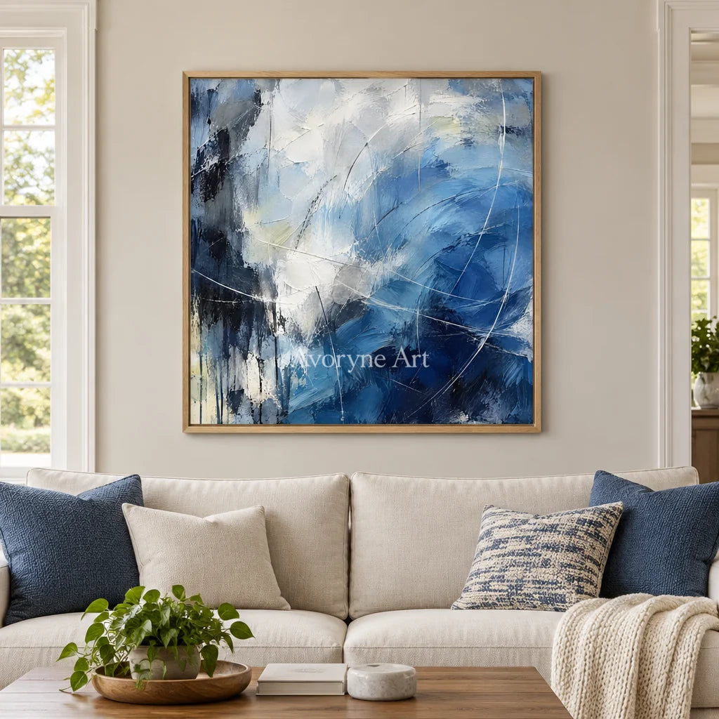Cobalt Motion: Textured Blue Expressive Abstract Art — villa wood