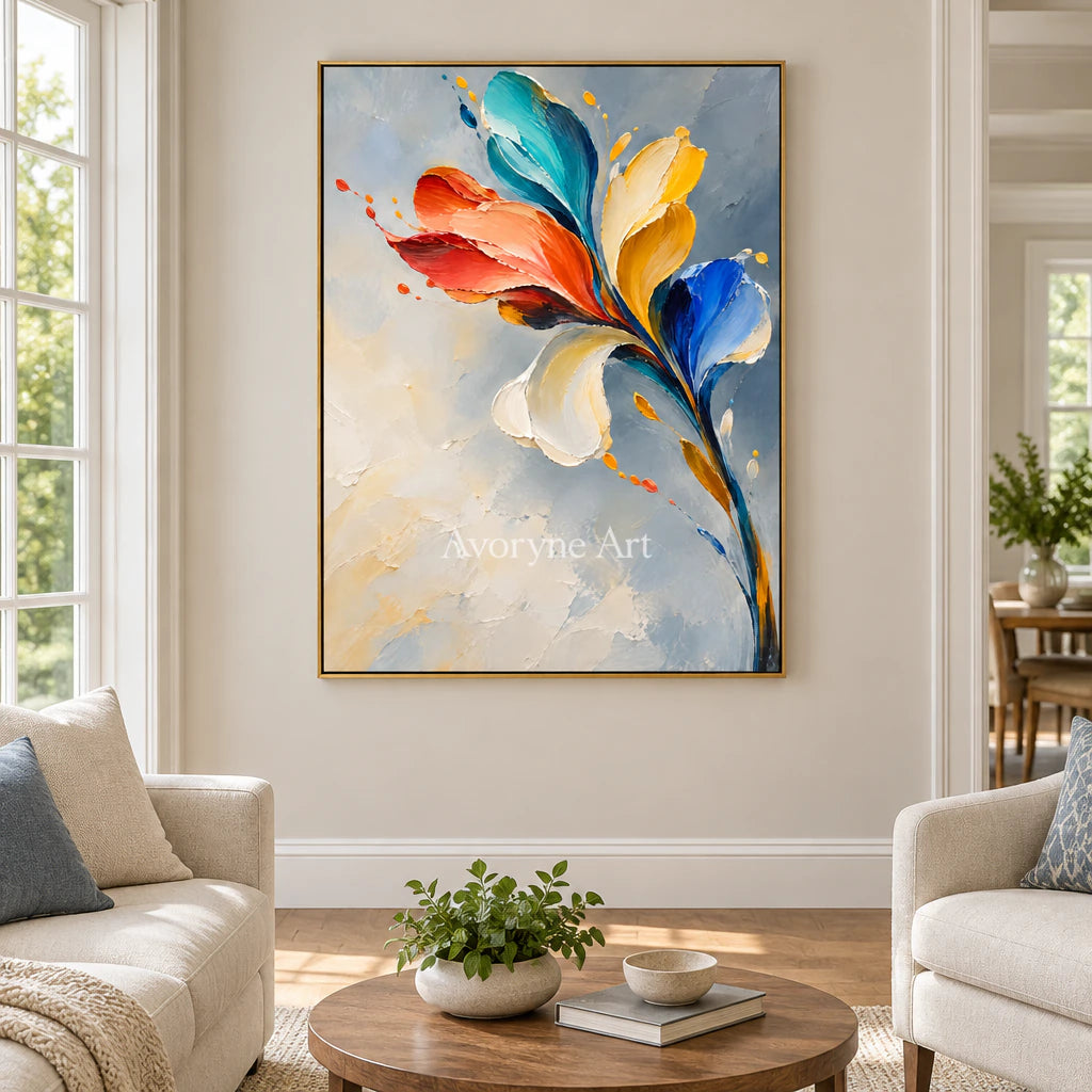 Petal Flight: Textured Colorful Floral Wall Art — living gold