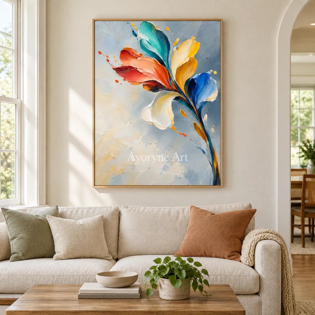 Petal Flight: Textured Colorful Floral Wall Art — villa wood
