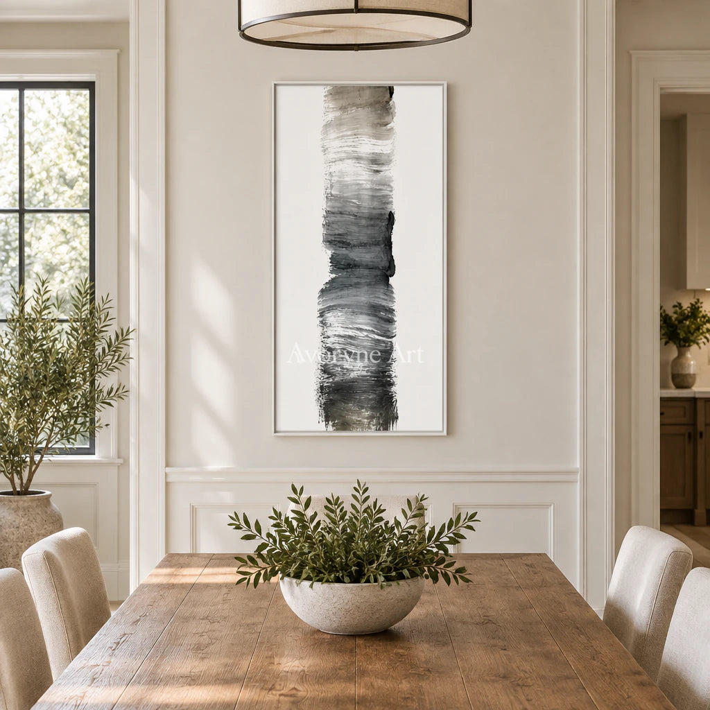 Single Current: Textured Gray Brushstroke Wall Art — dining white