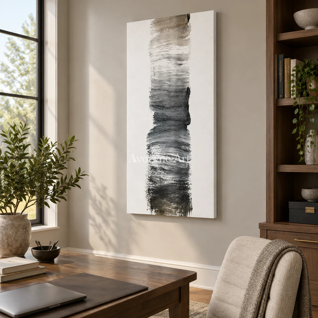 Single Current: Textured Gray Brushstroke Wall Art — office frameless