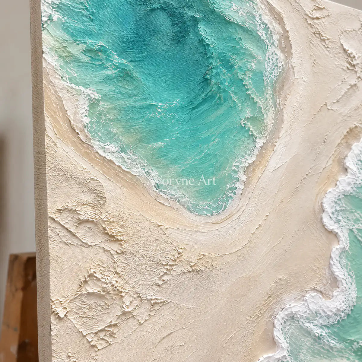 Mintwater Basin: Textured Green Coastal Relief Wall Art — detail easel