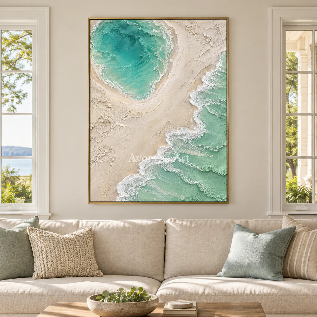 Mintwater Basin: Textured Green Coastal Relief Wall Art — living gold